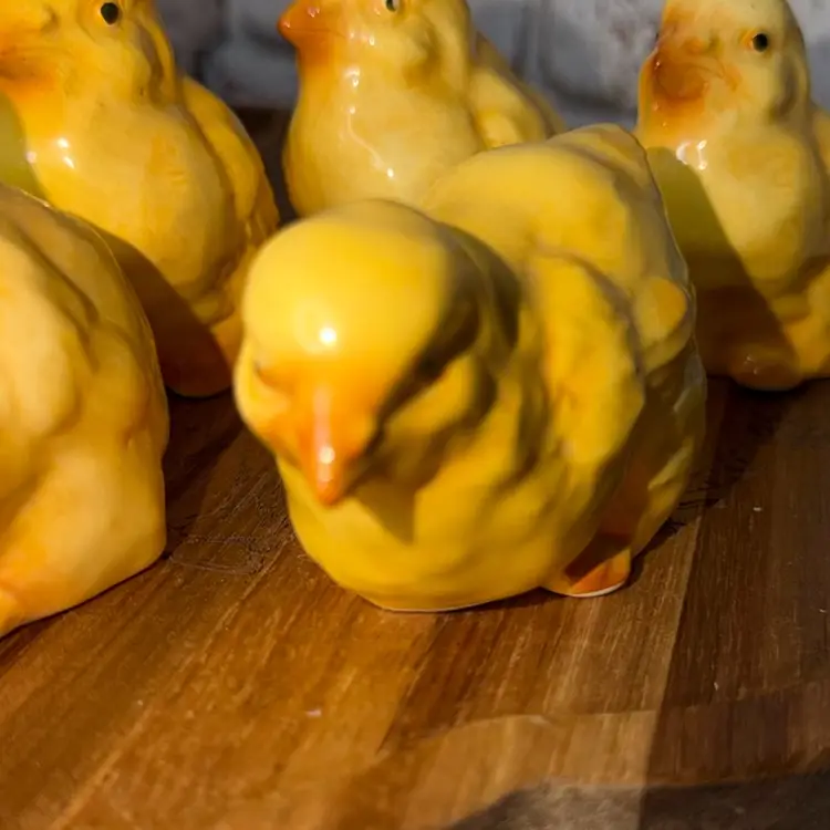 Set Of 6  yellow ceramic baby chicks various sizes cuteness