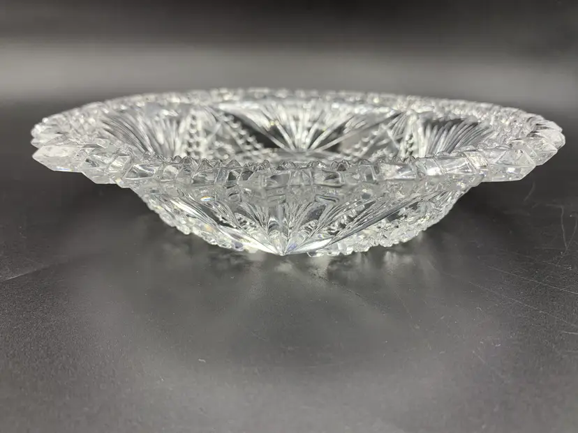 #39 ~ American Brilliant Cut Crystal Glass Dish Saw Tooth Stars 7.5" Circa 1880s 1920s