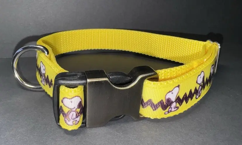 Dog Collar Peanuts Gang Snoopy Large Yellow Handmade Heavy Duty W/Buckle