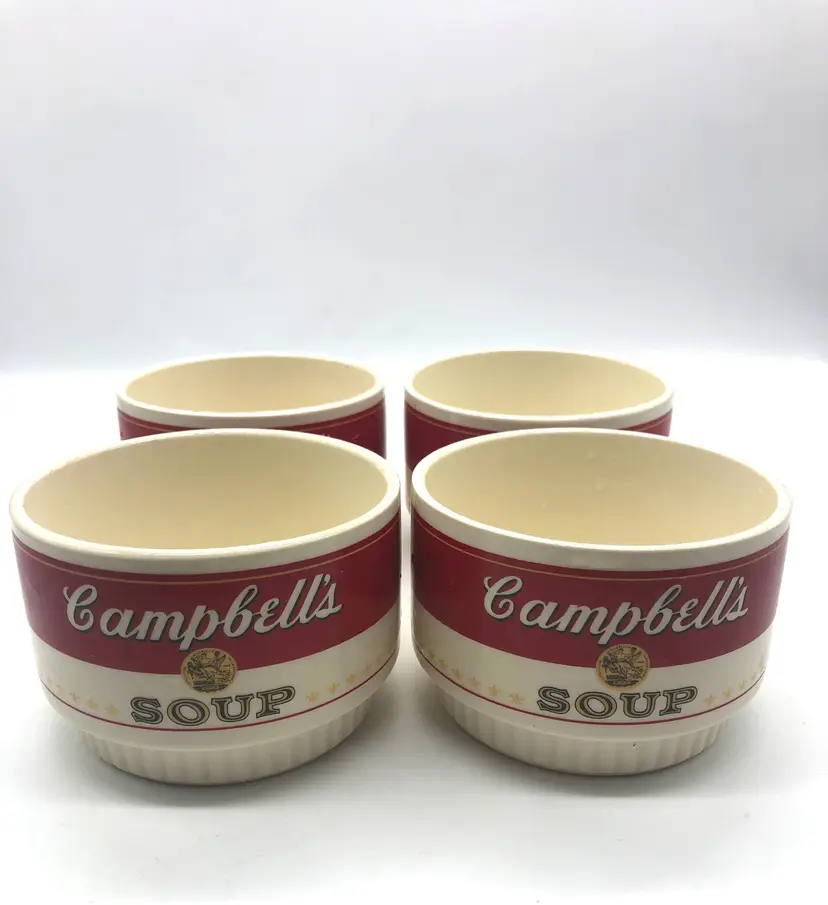 Four Vintage Campbell’s Handless Stackable Soup Mugs Wonderful  For The Winter