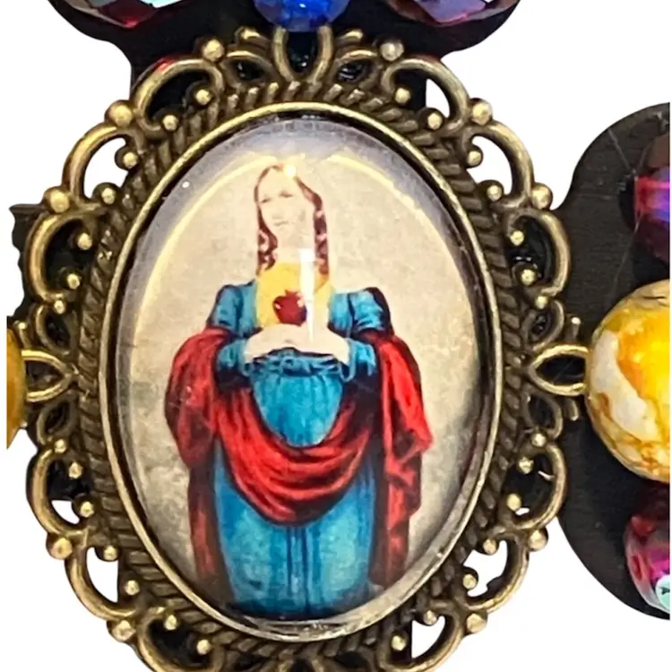 Handmade Immaculate Heart Of Mary 4” Cross Ornament Or Wall Hanging