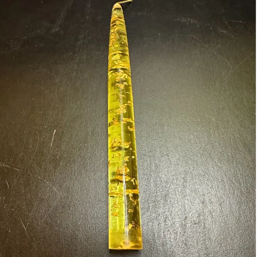 Vintage Lucite Yellow Confetti Taper Candle MCM Gold Flecks 8”