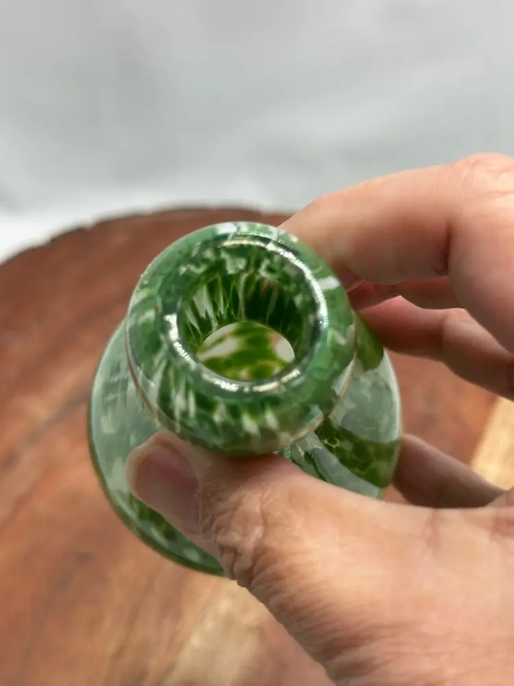 Art Glass Swirl Confetti Green Mini Vase Blown Glass