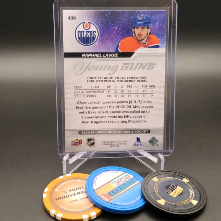 2023-24 Upper Deck Series 2 Raphael Lavoie Young Guns Rookie Card - Card # 499 - Edmonton Oilers Hockey Card