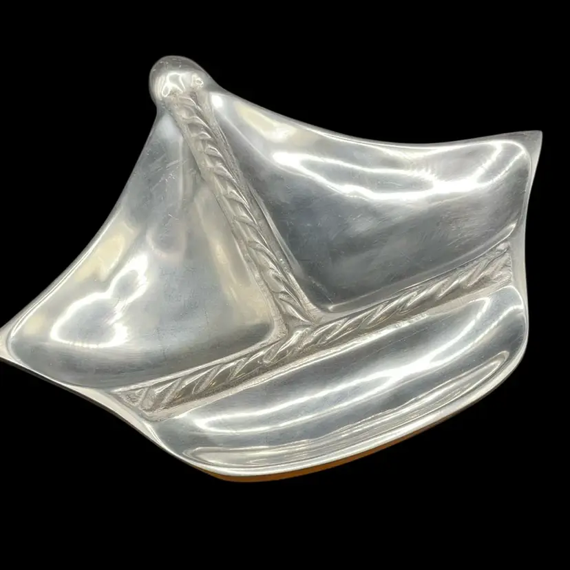 Vintage Sailboat Dish Sailboat Cast Aluminum India Serving Dish / Tray 9.5x 8.5”