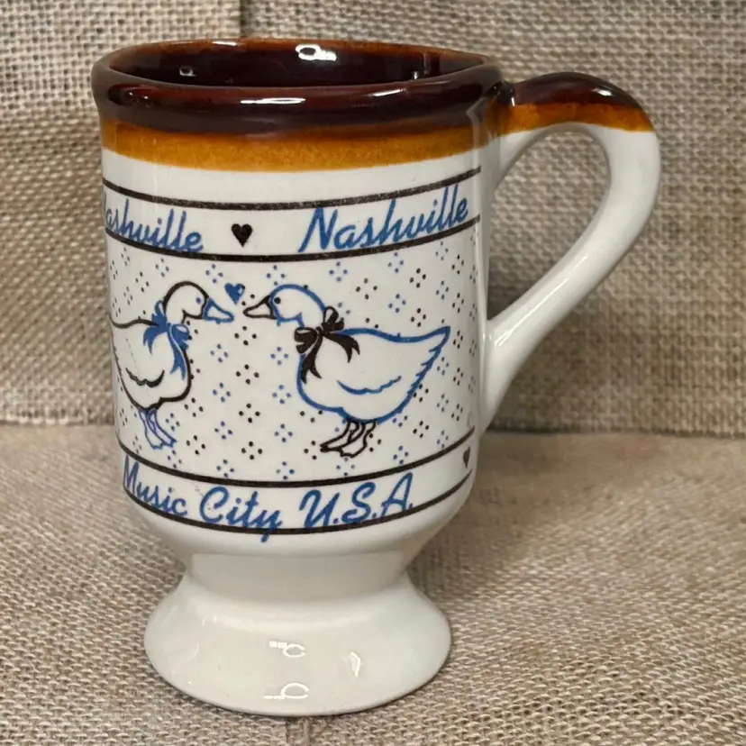 Vintage Nashville Music City USA Pedestal Mug Cup Ducks Cottagecore Farm Core