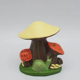 Mushroom Figurine with Snail Handmade Vintage Retro Ceramic