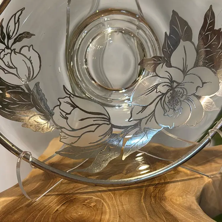 Silver Overlay Glass Dish