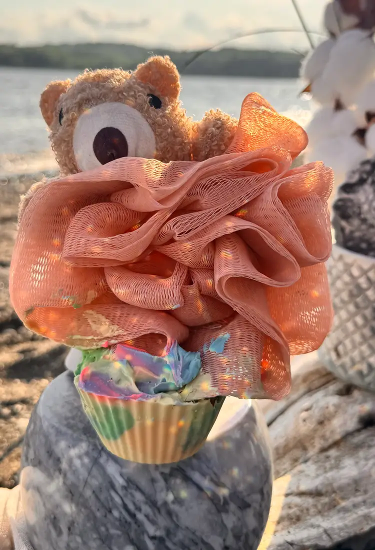 BliN’s Bubble Cupcake – Whipped Soap Treat with Bath Pouf and Teddy | Mermaids at Midnight Scent | Whimsical Spa Gift for Kids and Adults