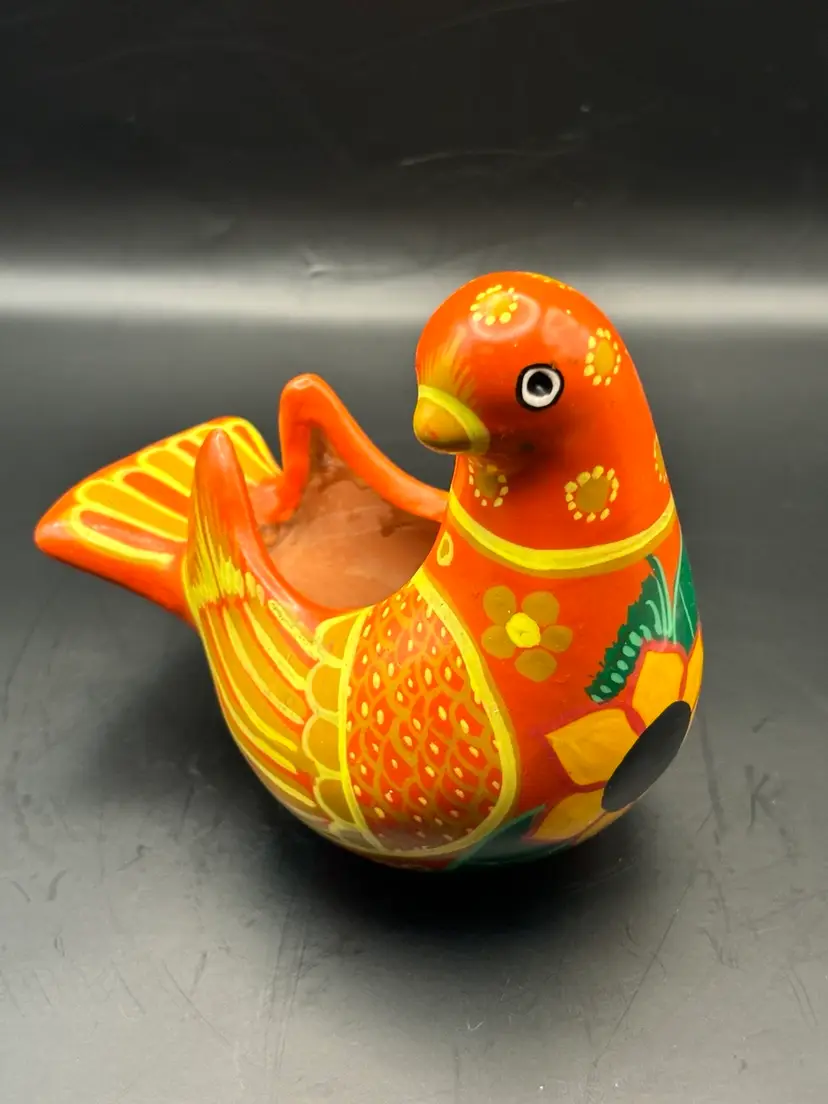 Mexican pottery Colorful Painted Sunflower Bird Planter
