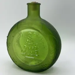 Large Vtg Wheaton Green Glass Christmas Tree Decanter Bottle 1971 Frosted 7"