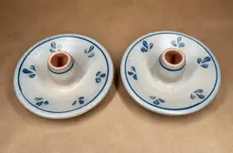 Rockdale Union Handmade Stoneware Salt Glaze Taper Candle Holder Set of 2 VINTAGE