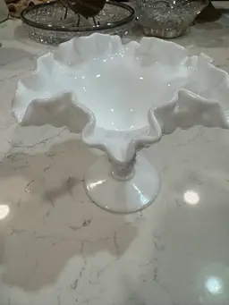 Fenton Hobnail White Milk Glass Ruffled Compote Dish