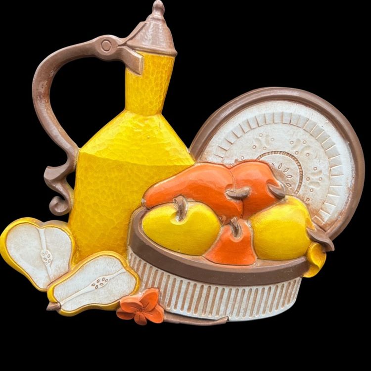 #291A Pair Of Vintage 1981 Syroco/Homco Daisies Lemons Fruit Kitschy Kitchen Decor Wall Plaques Granny Decor
