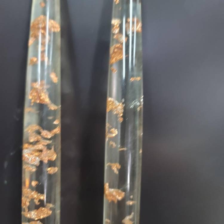 MCM Clear Lucite Candles with Copper Flakes