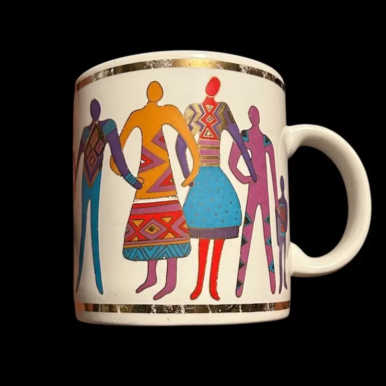 Vintage 1992 Laurel Burch ‘The Art of Human Being’ Large 14oz Pair Of Ceramic Mugs