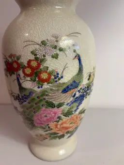 Vintage Japanese Satsuma Vase Hand Decorated Peacock