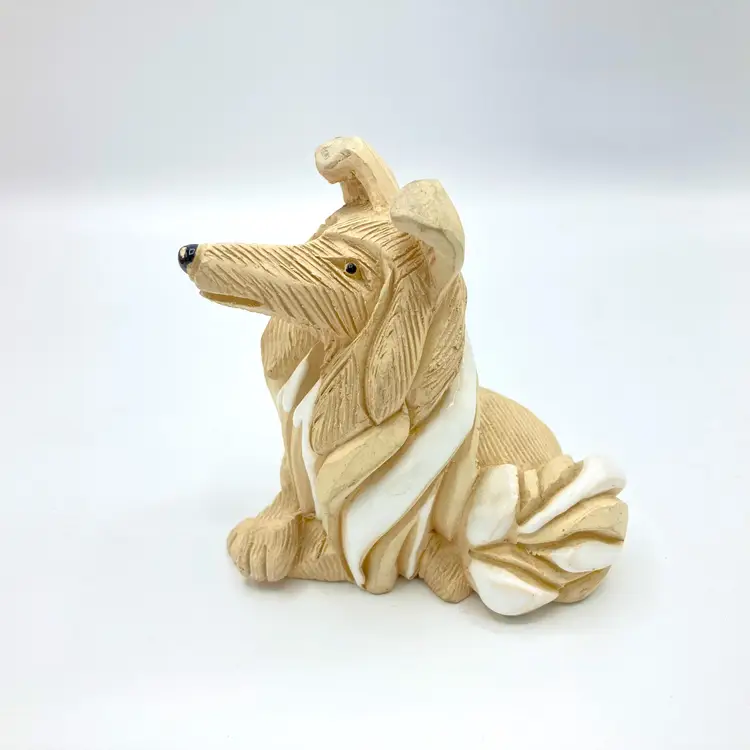 Vintage Artesania Rinconada White Dog Collie Crossed Paws, Uruguay Figurine