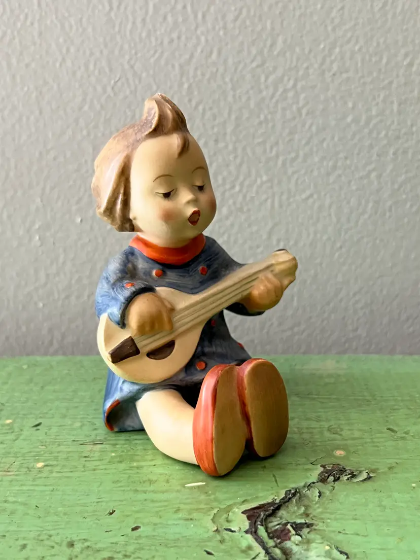 Vintage Goebel Hummel Figurine "Joyful" #53 Girl with Guitar Mandolin. Collectible Figurine Made in Germany German MJ Hummel Full Bee Mark