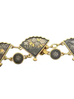 16. Vintage Japanese Damascene Fan Necklace 16-20in