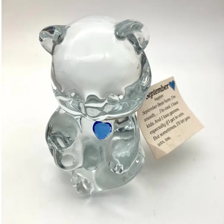 BIN - *As IS* Vintage Fenton Art Glass Bear Figurine Blue Heart Sept Birthstone *Engraved “Carol”*
