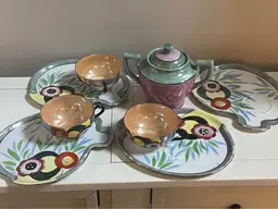 Vintage Japanese Tropical Hand Painted Lusterware Pottery