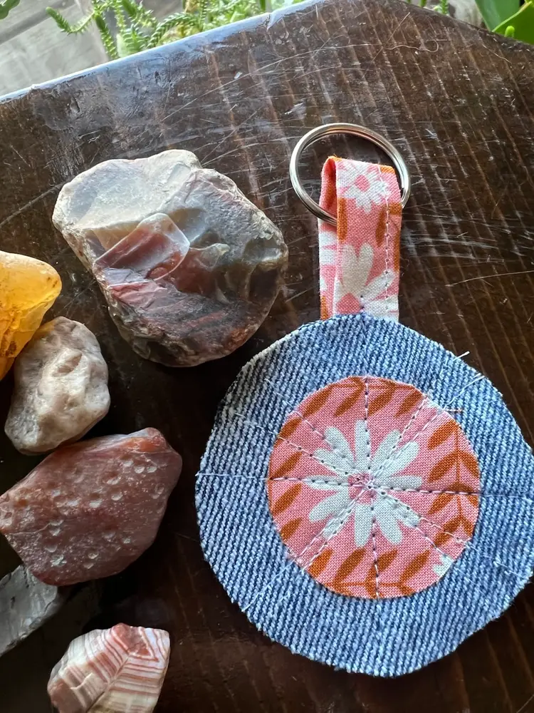 Peachy peachy floral denim keychain