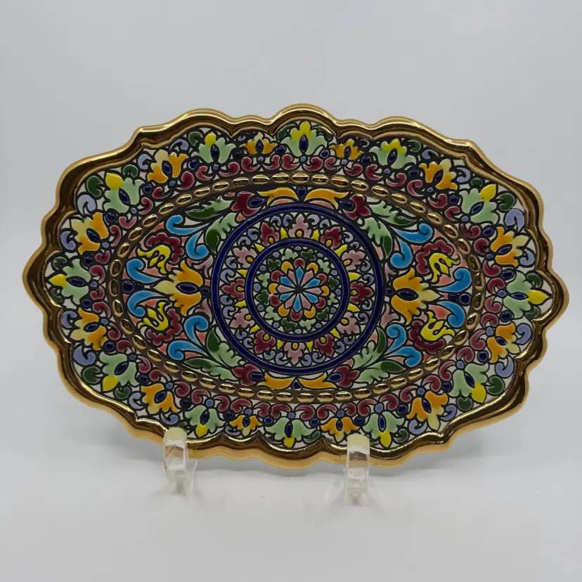 Cercolon Hand Painted 24 Karat Gold-Trimmed Wall Plaque/Trivet Spain
