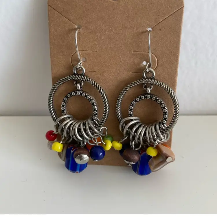Vintage Bohemian Glass And Millefiori Beaded Drop Earrings
