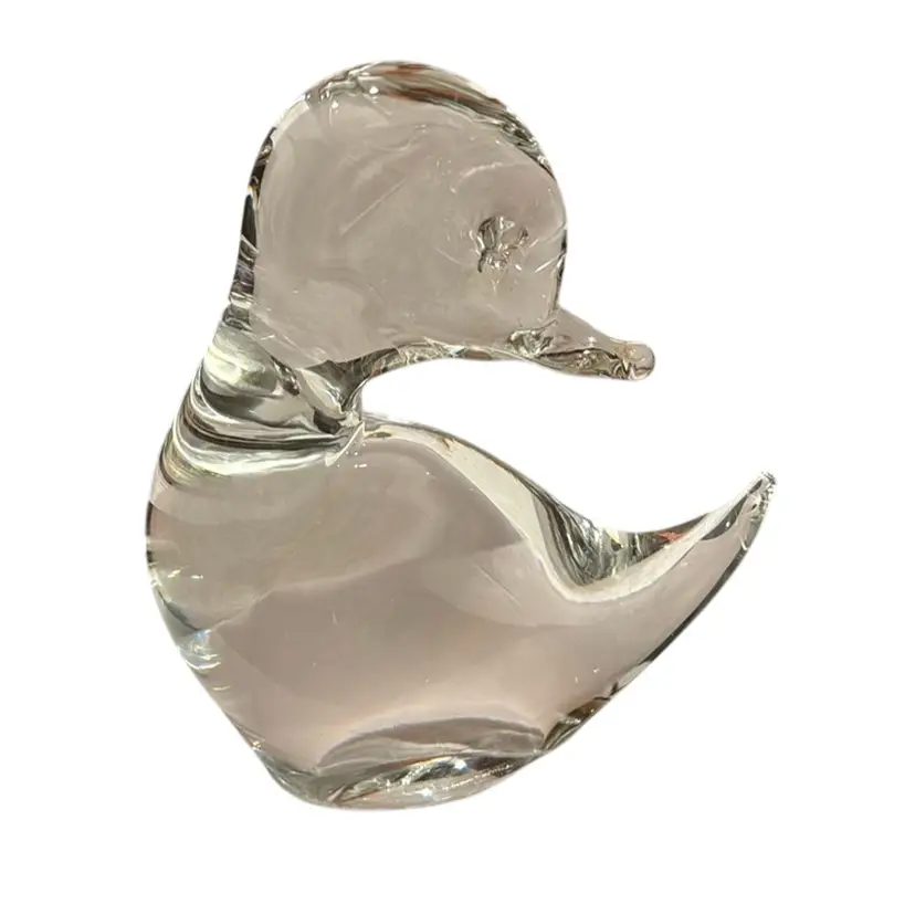 Vintage MCM Murano Signed Lucio Zanetti Clear Glass Duck Paperweight - 5.5” Tall