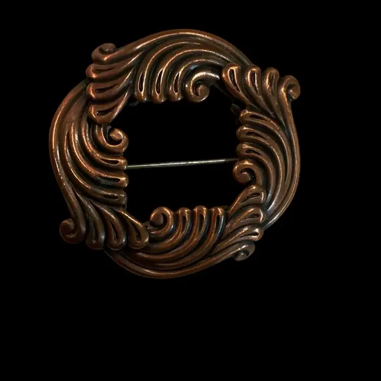 Vintage Genuine Copper Swirl Brooch. Textured Open Art Work . Beautiful Patina.