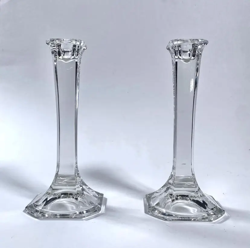 Mikasa Set of 2 Crystal Candlestick Holders 4 Sided Column  - 7"