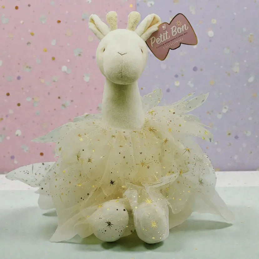 FAO Schwarz Petit Bon Ballet Giraffe Plush Ballerina Cream Skirt Tutu Gold Stars