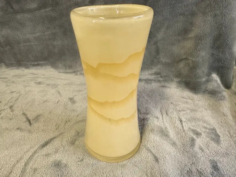 Vintage Hand Blown Glass Flower Vase Cream Swirl Ivory Tan Gold Art Studio Glass