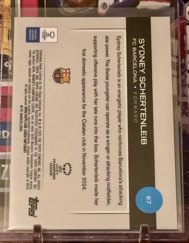 Sydney Schertenleib 2024/25 Topps Chrome UWCL Aqua /199 Barcelona Switzerland Rookie Soccer Card