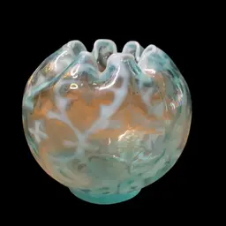 12. Northwood Glass Spanish Lace Opaline Brocade Blue Opalescent Rose Bowl