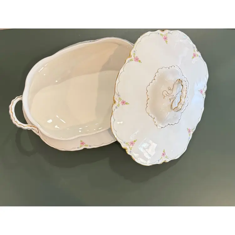 Antique Pope-Gosser China Covered Vegetable Bowl, ca. 1920s 3”x 9”(lid 5”high)