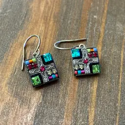 Square Pierced 925 Sterling Silver By Firefly Swarovski Dangle Earrings