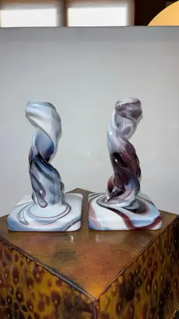 22. Wesmoreland Slag Glass Spiral Candle Holders