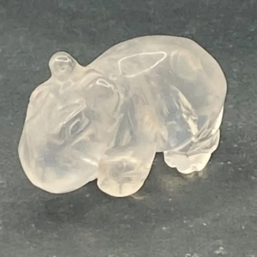 Miniature Carved Quartz Hippo, <1”, AND Mini “lounging” Frog Figurine <1”