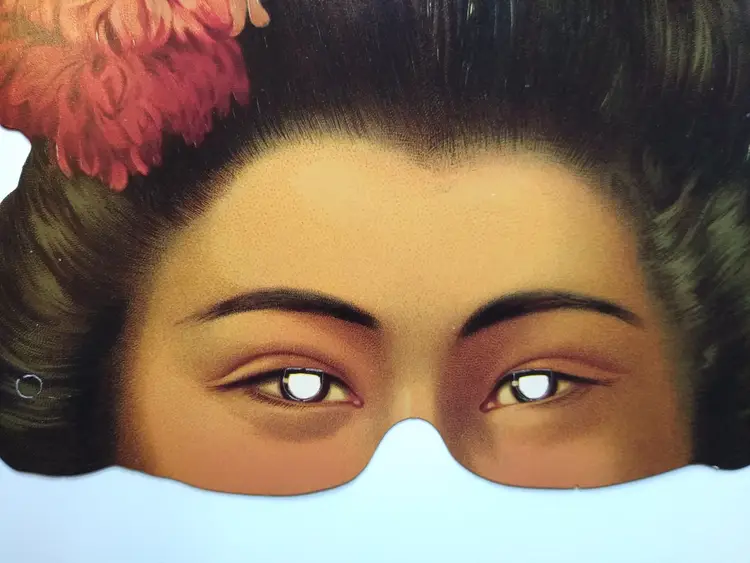 Share Vintage Asian Woman Paper Mask Geisha Style Costume Eye Mask Floral Hair