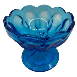 Vintage Anchor Hocking Laser Blue, Fairfield Compote/Dessert Dish, 4" x 4.5"