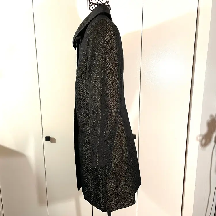 Apostrophe Womens Jacket Size Medium Black Gold Duster Evening Coat Elegant