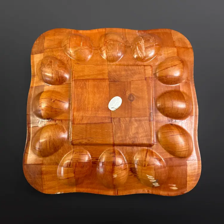 Vintage MCM Woven Wood And Chicken Tile Deviled Egg Tray