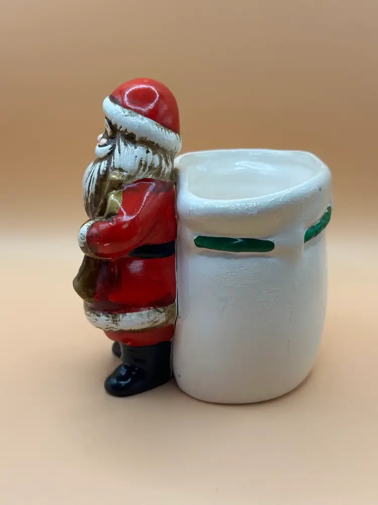 Vintage- Napco-SANTA CLAUS W/Toy Bag-Planter-Vase-Candy Holder Japan Made