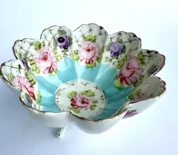 Footed Scalloped Porcelain Candy Bowl Vintage