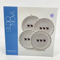Set of 4 Studio Nova Cat In Heels 8" Dessert Plates Black Cats Gold Mouse
