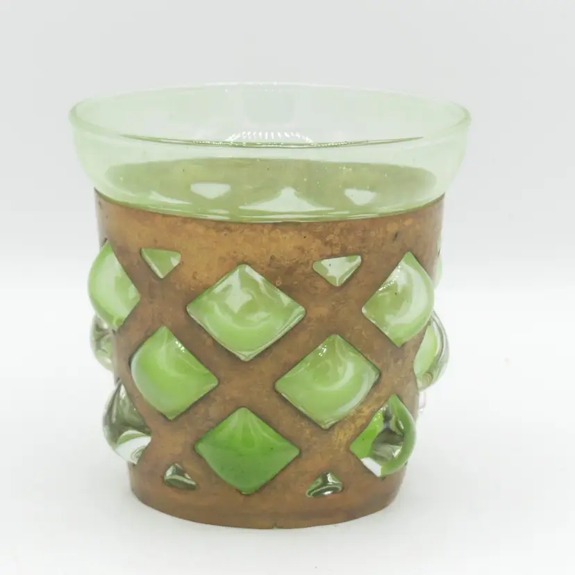 Vintage & Scarce, Villeroy & Boch Caged Green Glass & Metal Candle Holder, Made In Poland