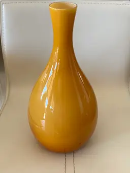 Tall Chinese Yellow Peking Glass Vase, 13" Tall