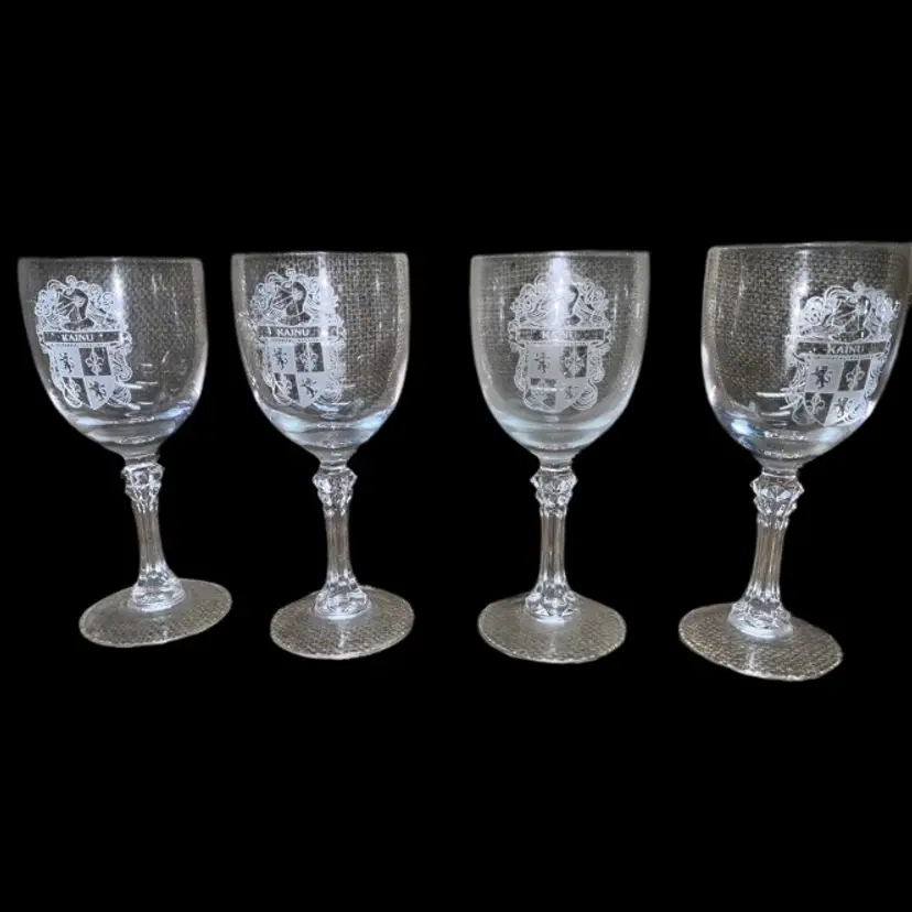 Bleikristall Coat of Arms Genuine Lead Crystal 4 Wine Water Stem Goblets KAINU